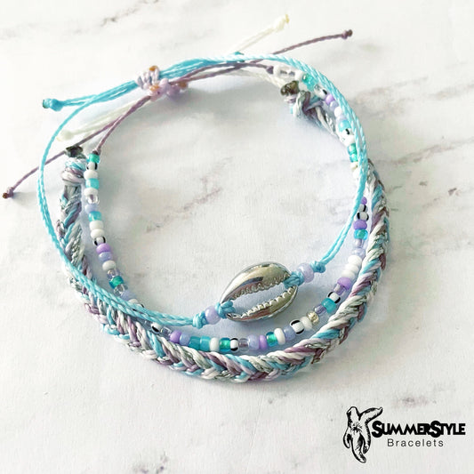 Silver Cowrie Shell Adjustable Waterproof Bracelet Set, Cowrie Shell Bracelet, Surf Jewelry, SummerStyle Bracelets