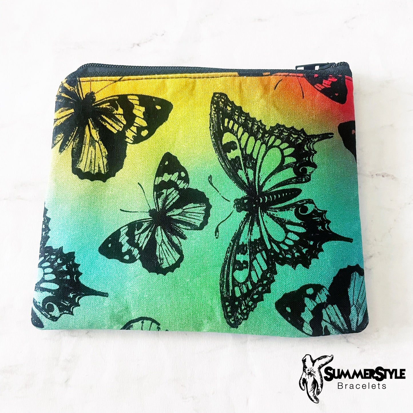 Ombre Butterfly Zipper Pouch, Small Travel Bag, Zipper Coin Pouch, Toiletries Pouch, SummerStyle Bracelets