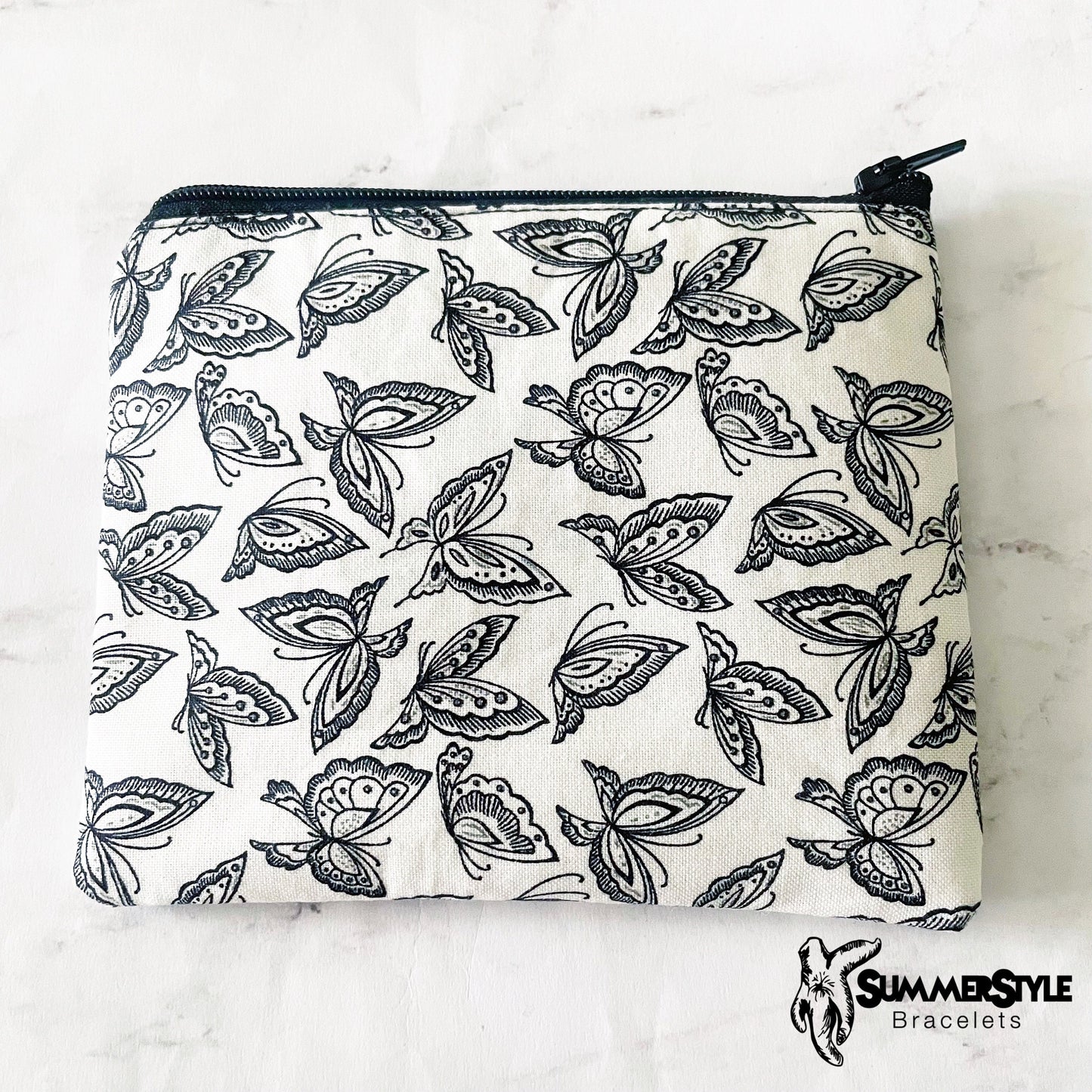 Black & White Butterfly Zipper Pouch, Small Travel Bag, Zipper Coin Pouch, Toiletries Pouch, SummerStyle Bracelets