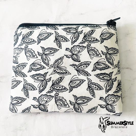 Black & White Butterfly Zipper Pouch, Small Travel Bag, Zipper Coin Pouch, Toiletries Pouch, SummerStyle Bracelets