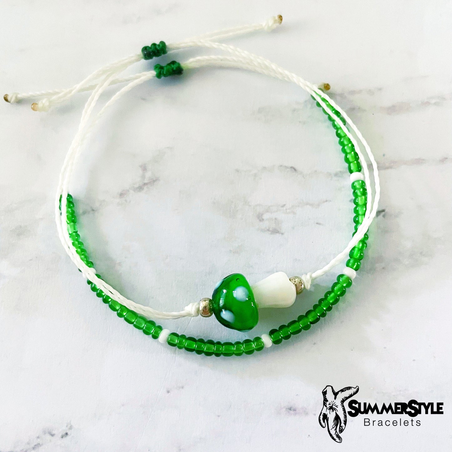 One of a Kind Green Mushroom Bracelet Set, Mushroom Jewelry, Seed Bead Bracelet, SummerStyle Bracelets