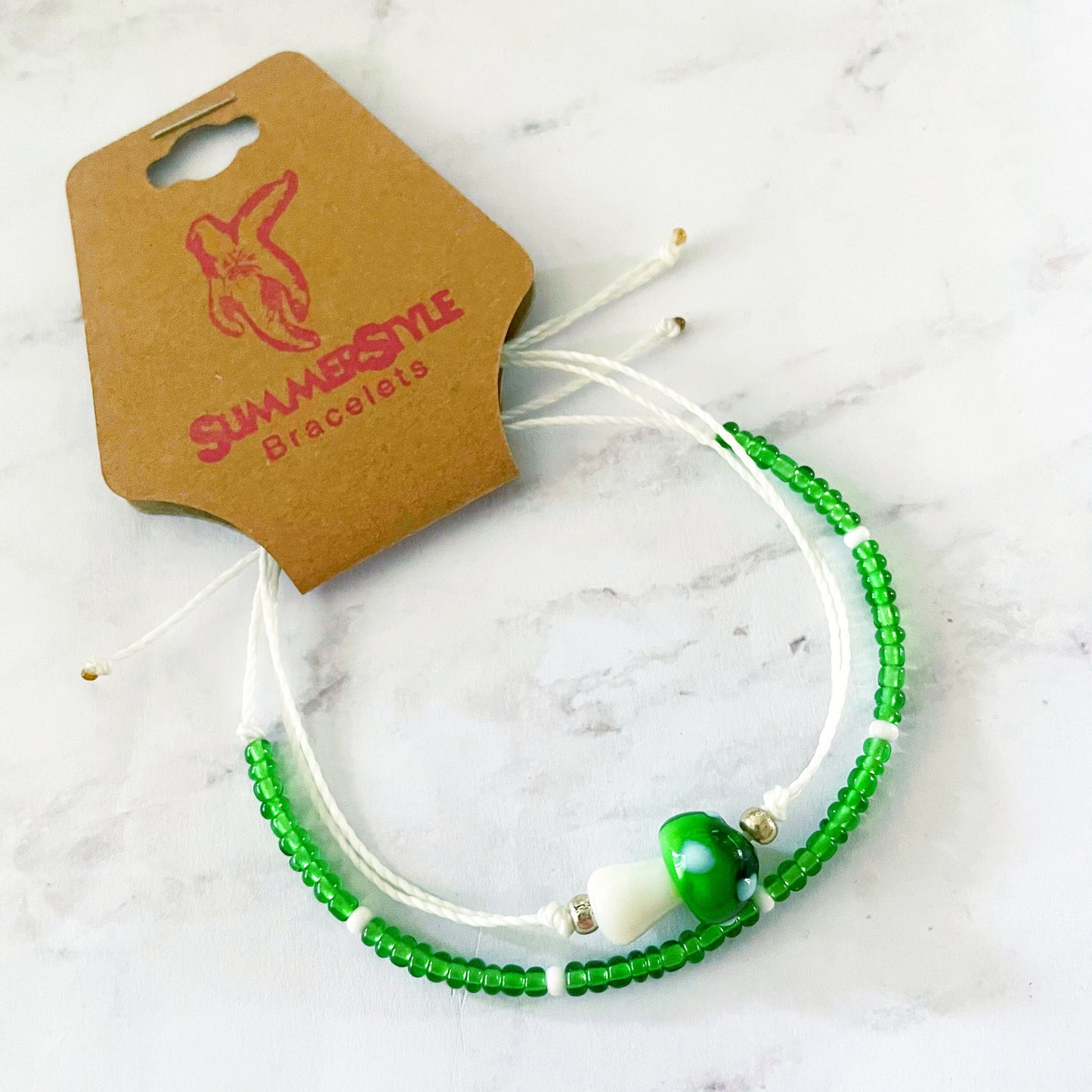 One of a Kind Green Mushroom Bracelet Set, Mushroom Jewelry, Seed Bead Bracelet, SummerStyle Bracelets