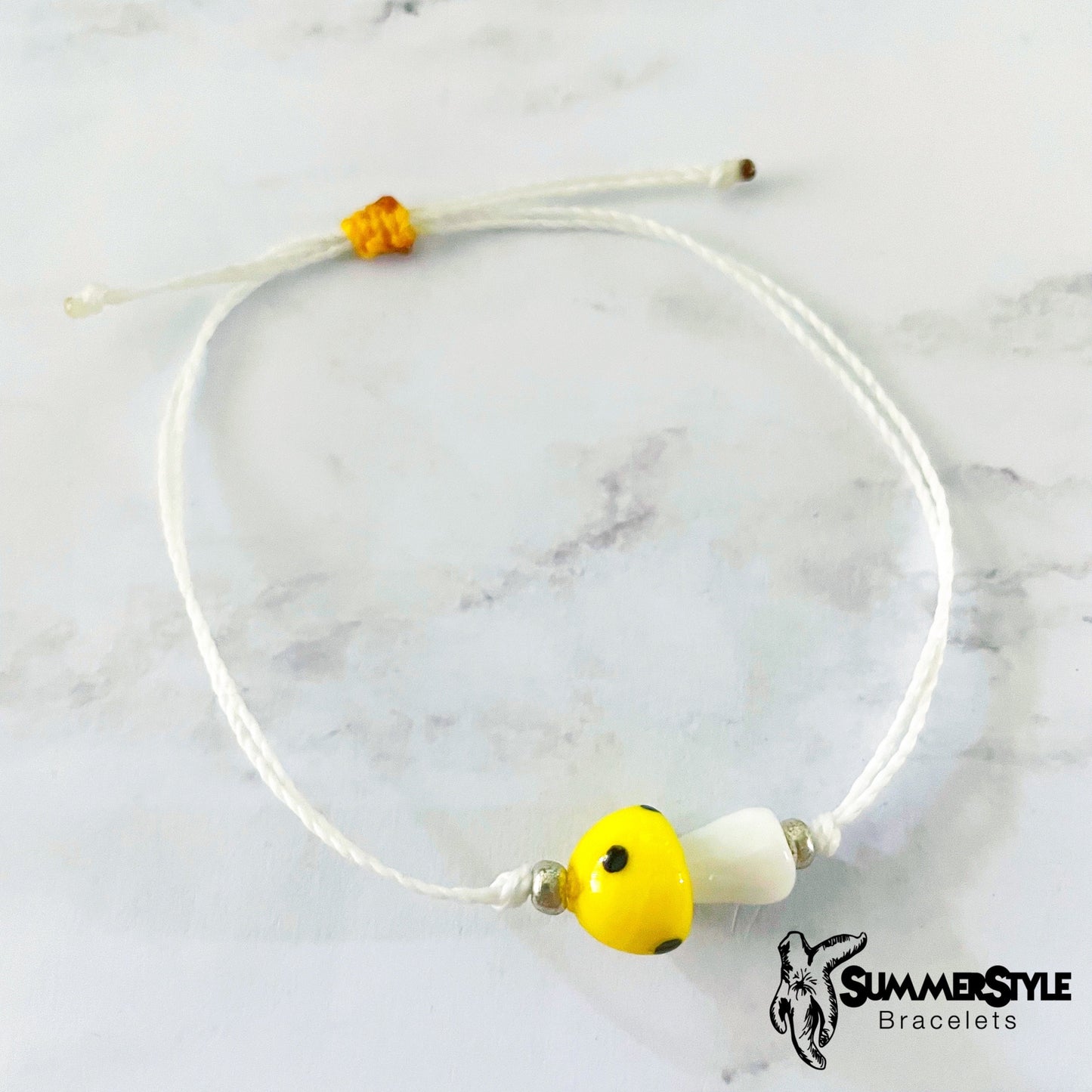 One of a Kind Yellow Mushroom Bracelet Set, Mushroom Jewelry, Seed Bead Bracelet, SummerStyle Bracelets