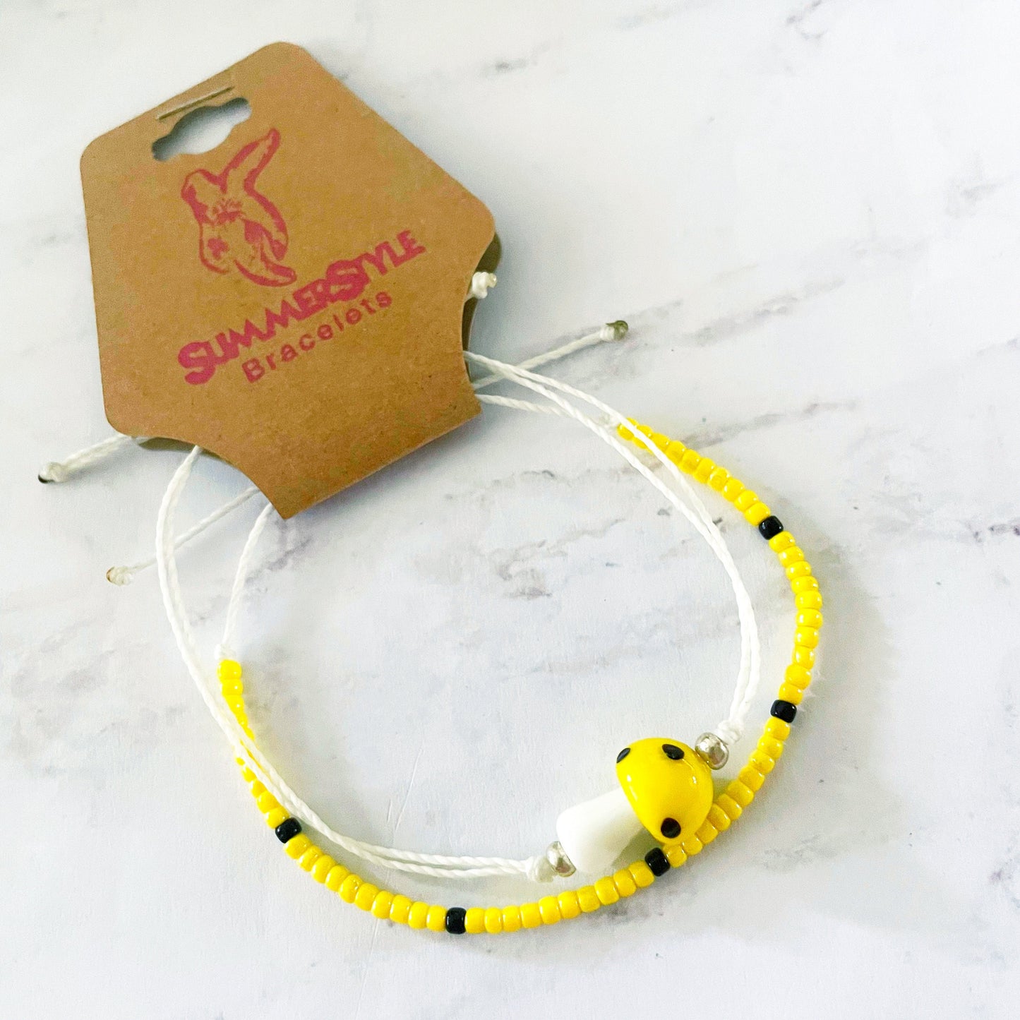 One of a Kind Yellow Mushroom Bracelet Set, Mushroom Jewelry, Seed Bead Bracelet, SummerStyle Bracelets