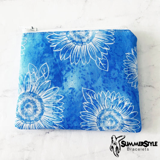 Blue Sunflower Zipper Pouch, Small Travel Bag, Zipper Coin Pouch, Toiletries Pouch, Sunflower Gift, SummerStyle Bracelets