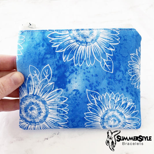 Blue Sunflower Zipper Pouch, Small Travel Bag, Zipper Coin Pouch, Toiletries Pouch, Sunflower Gift, SummerStyle Bracelets