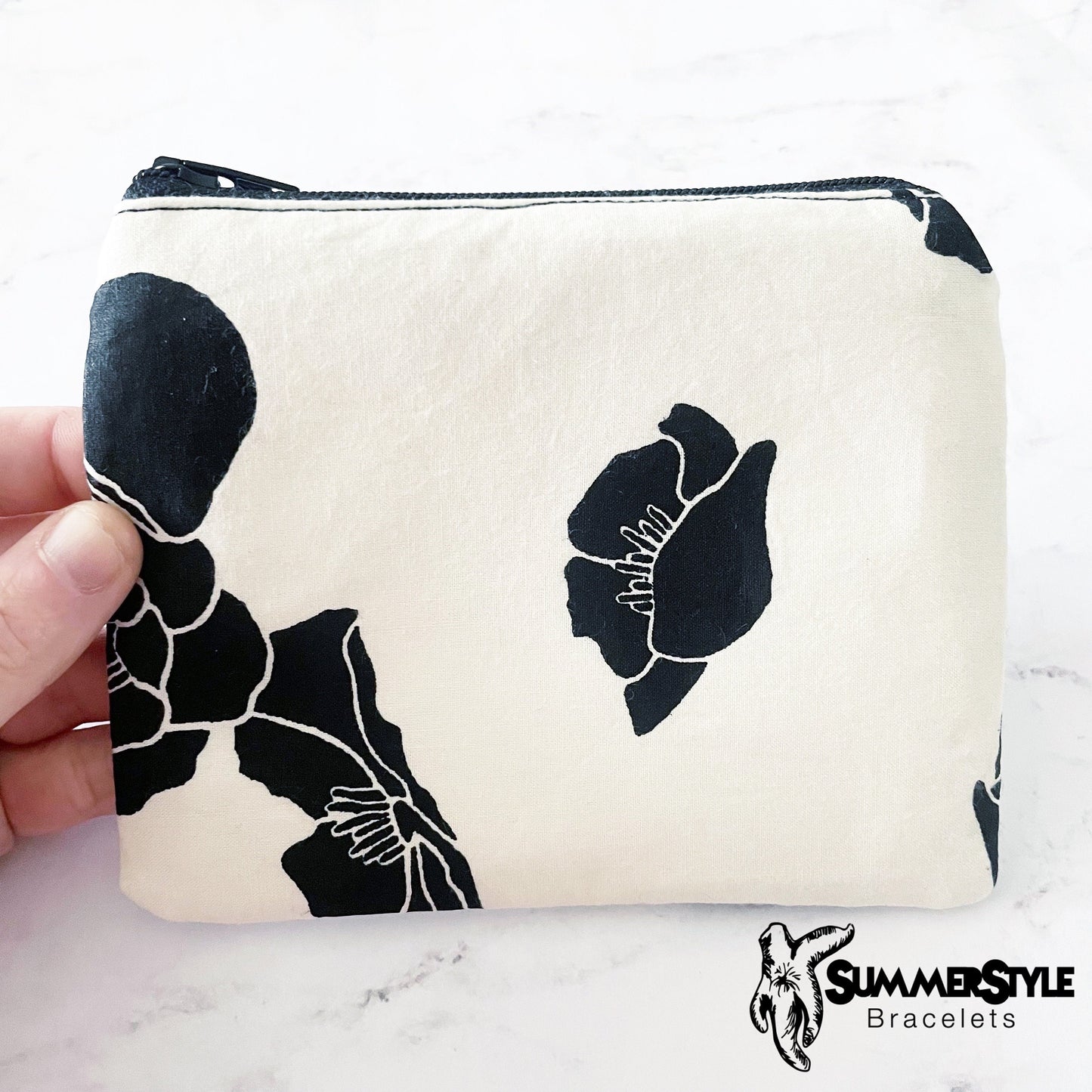 Black Poppy Zipper Pouch, Small Travel Bag, Zipper Coin Pouch, Toiletries Pouch, Poppy Gift, SummerStyle Bracelets