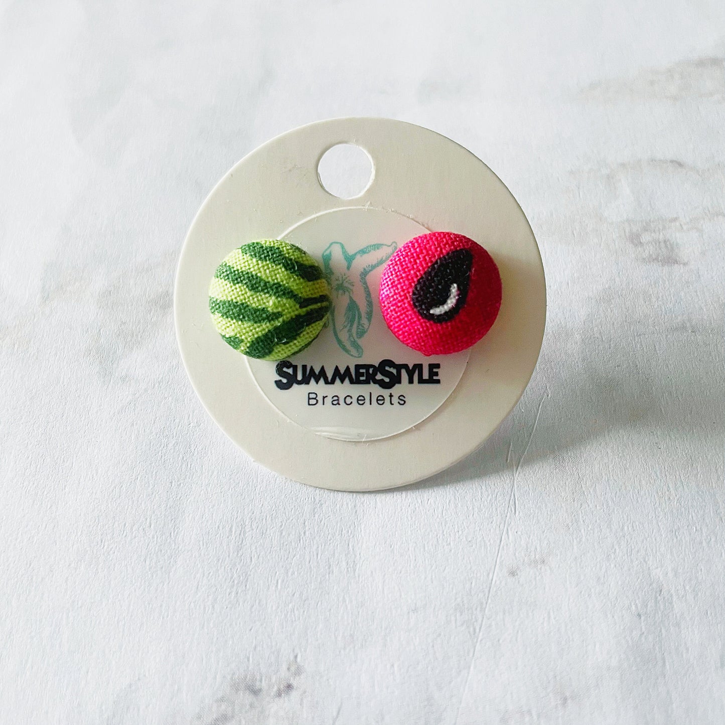 Mismatched Watermelon Mini Fabric Stud Earrings, Fabric Earrings, Watermelon Jewelry, SummerStyle Bracelets