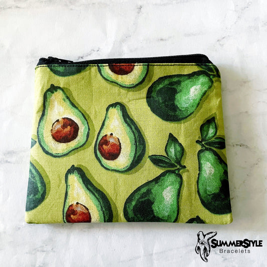 Green Avocado Zipper Pouch, Small Travel Bag, Zipper Coin Pouch, Toiletries Pouch, SummerStyle Bracelets