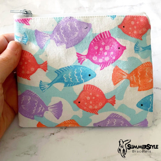 Fish Friends Zipper Pouch, Small Travel Bag, Zipper Coin Pouch, Toiletries Pouch, SummerStyle Bracelets