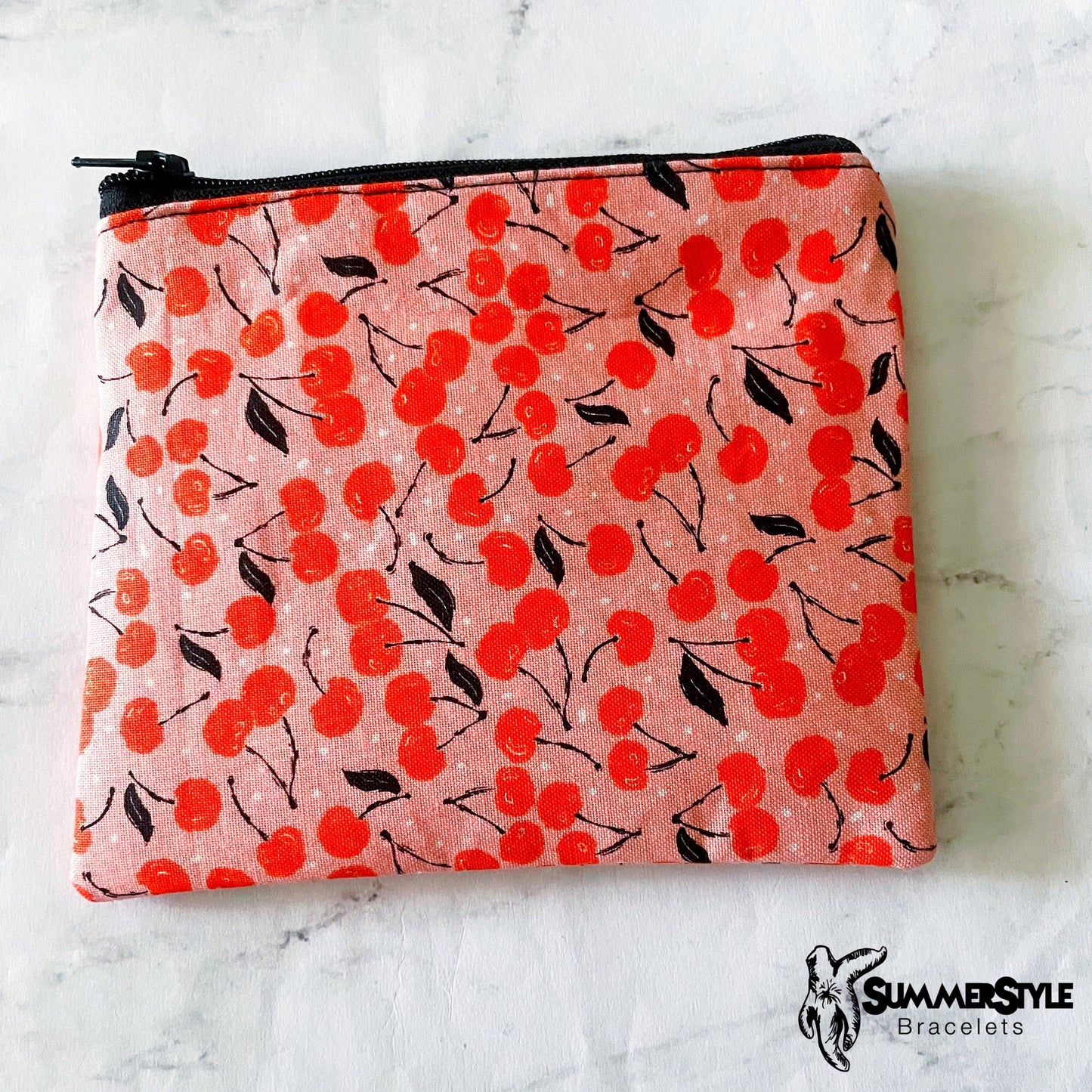 Cheerful Cherry Zipper Pouch, Small Travel Bag, Zipper Coin Pouch, Toiletries Pouch, SummerStyle Bracelets