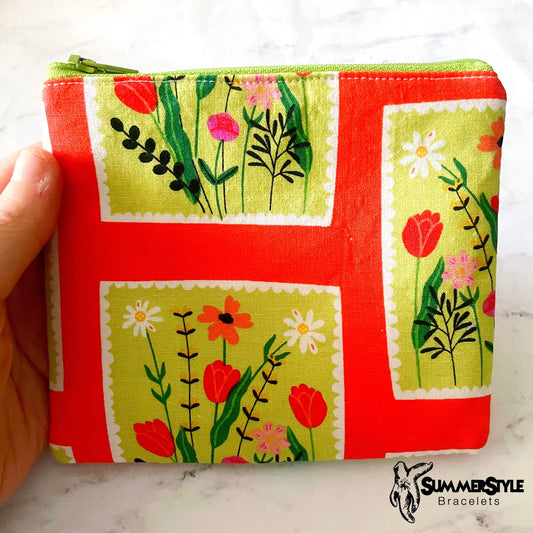 Garden Stamps Zipper Pouch, Small Travel Bag, Zipper Coin Pouch, Toiletries Pouch, SummerStyle Bracelets