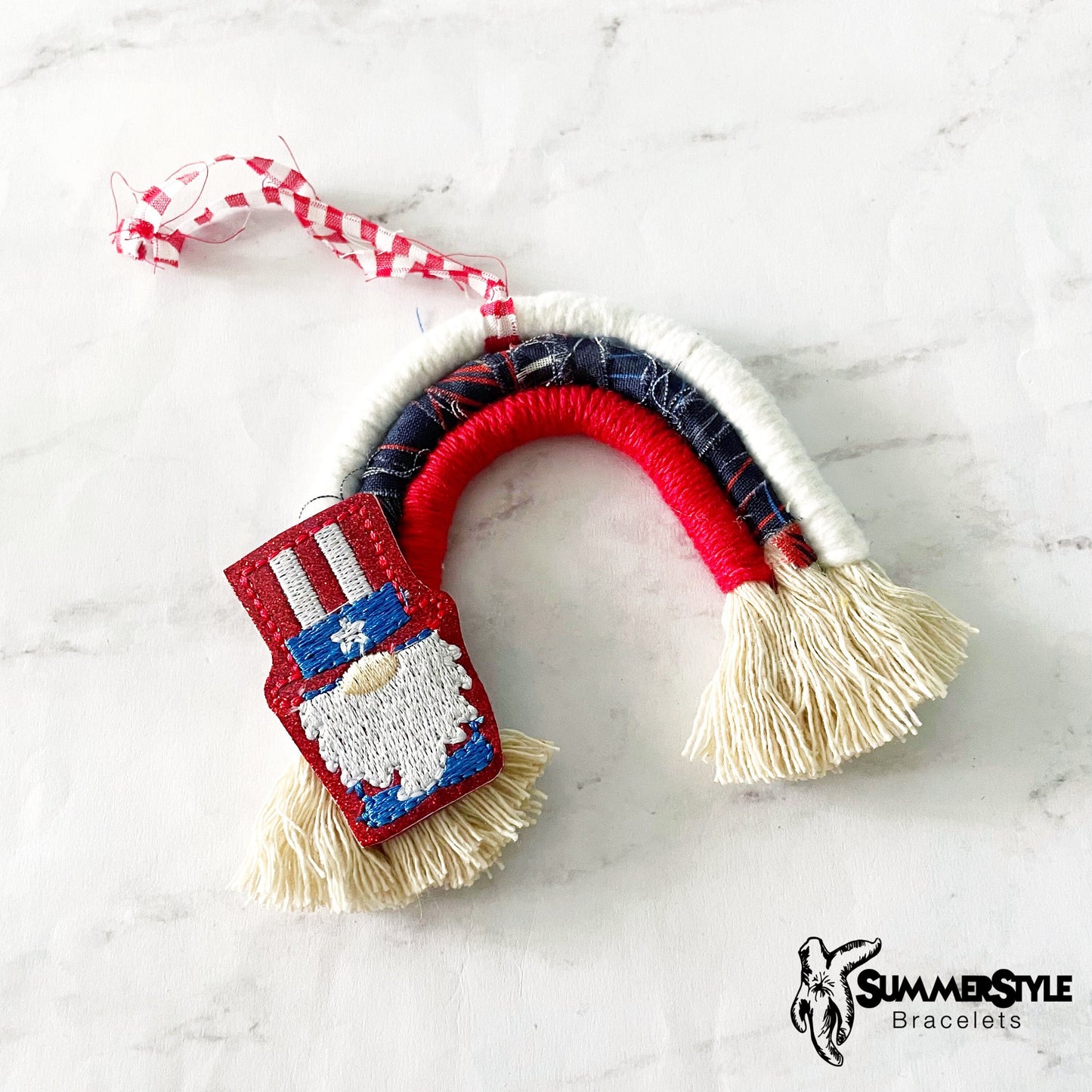 Independence Day Gnome Macrame Rainbow Car Charm, Macrame Wall Hanging, Boho Accessories, Macrame Rainbow, SummerStyle Bracelets