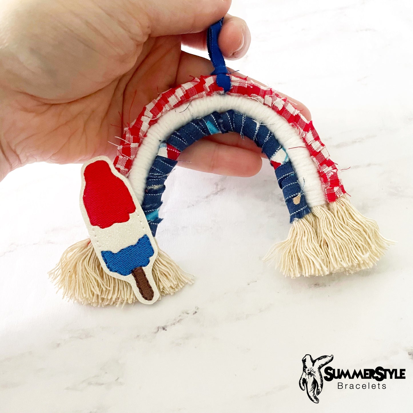 Patriotic Popsicle Macrame Rainbow Car Charm, Macrame Wall Hanging, Boho Accessories, Macrame Rainbow, SummerStyle Bracelets