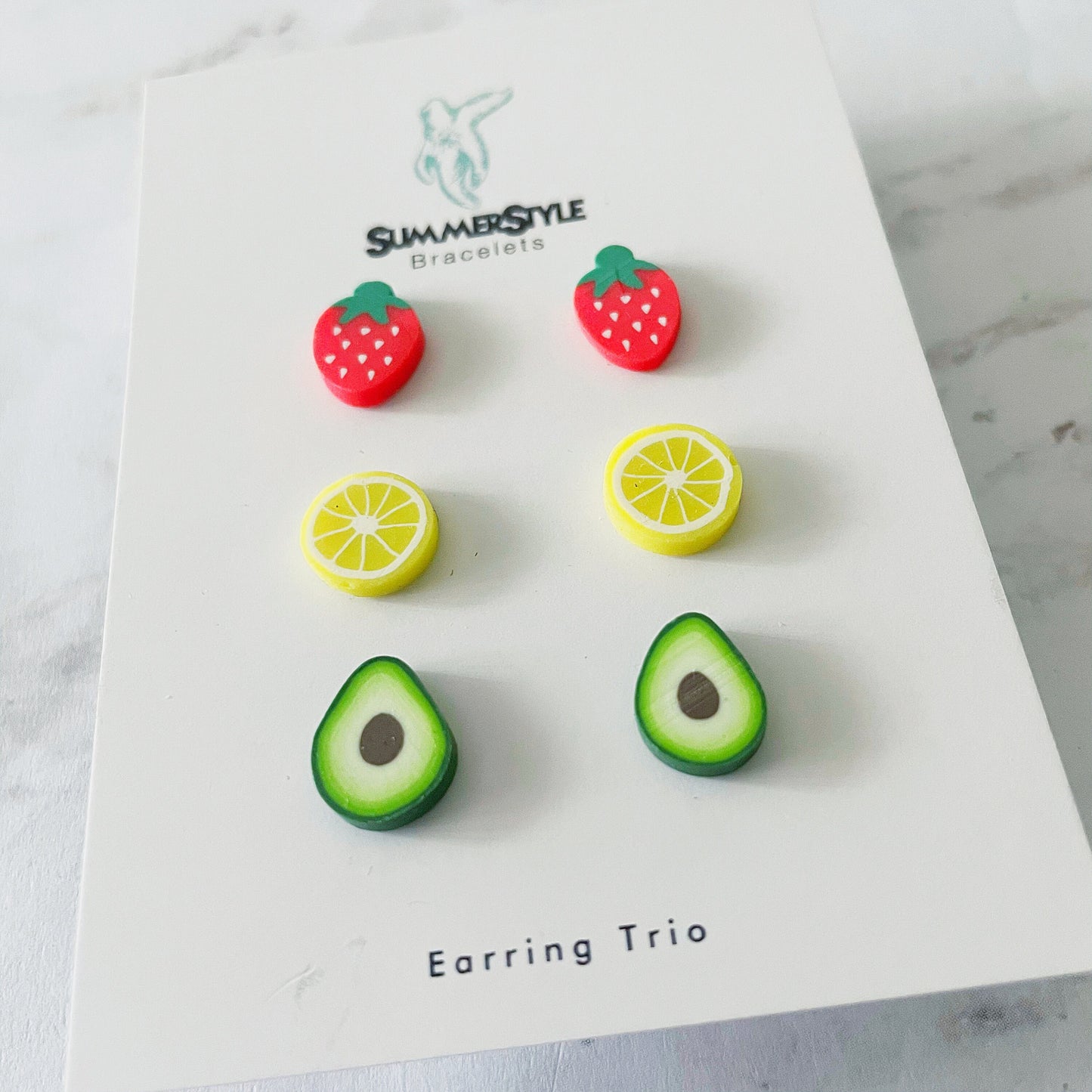 Summer Fruits Stud Earring Set, Stud Earrings Trio, Fruit Earrings, SummerStyle Bracelets