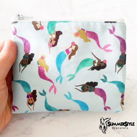 Mermaid Friends Zipper Pouch, Small Travel Bag, Zipper Coin Pouch, Toiletries Pouch, SummerStyle Bracelets