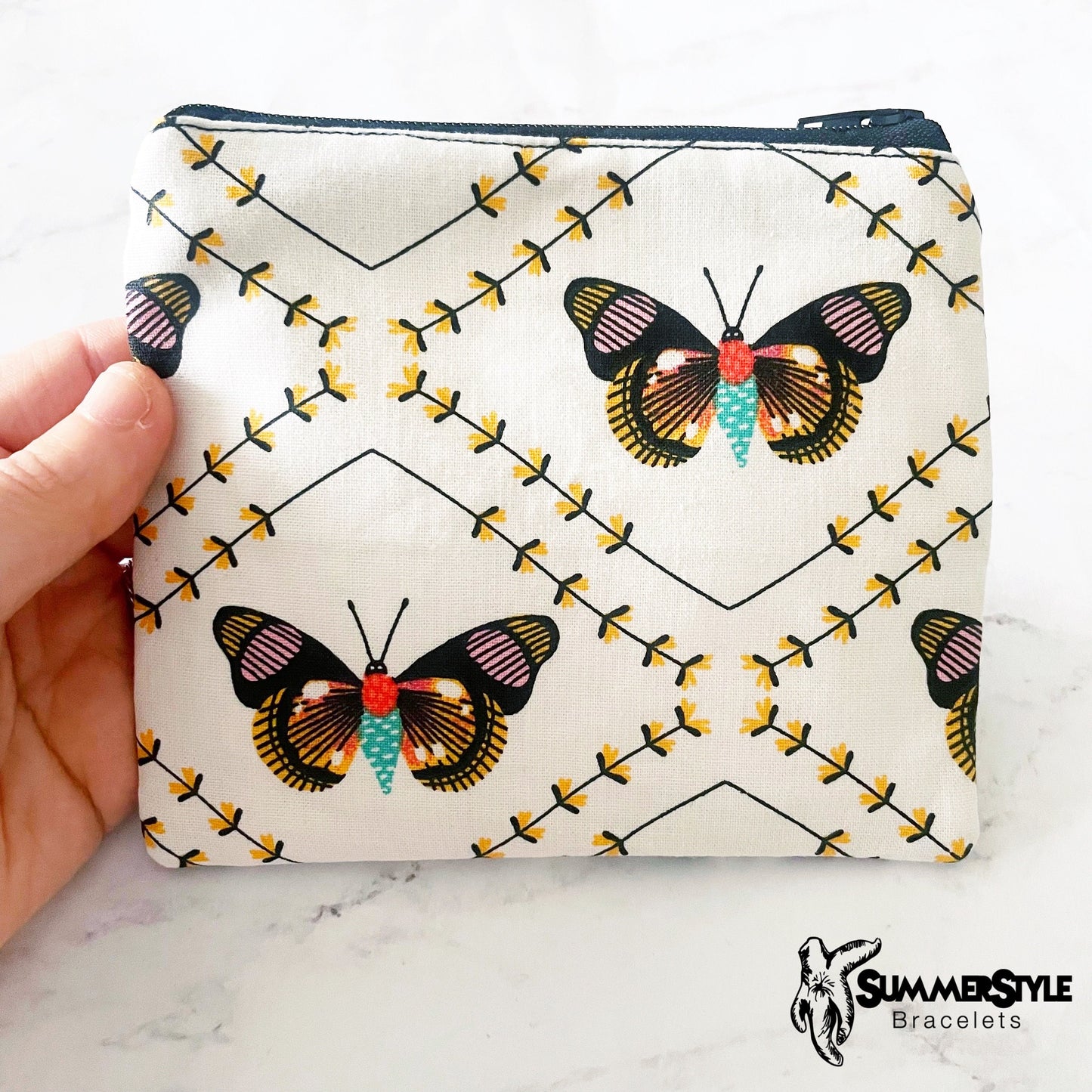 Diamond Moth Zipper Pouch, Small Travel Bag, Zipper Coin Pouch, Toiletries Pouch, SummerStyle Bracelets