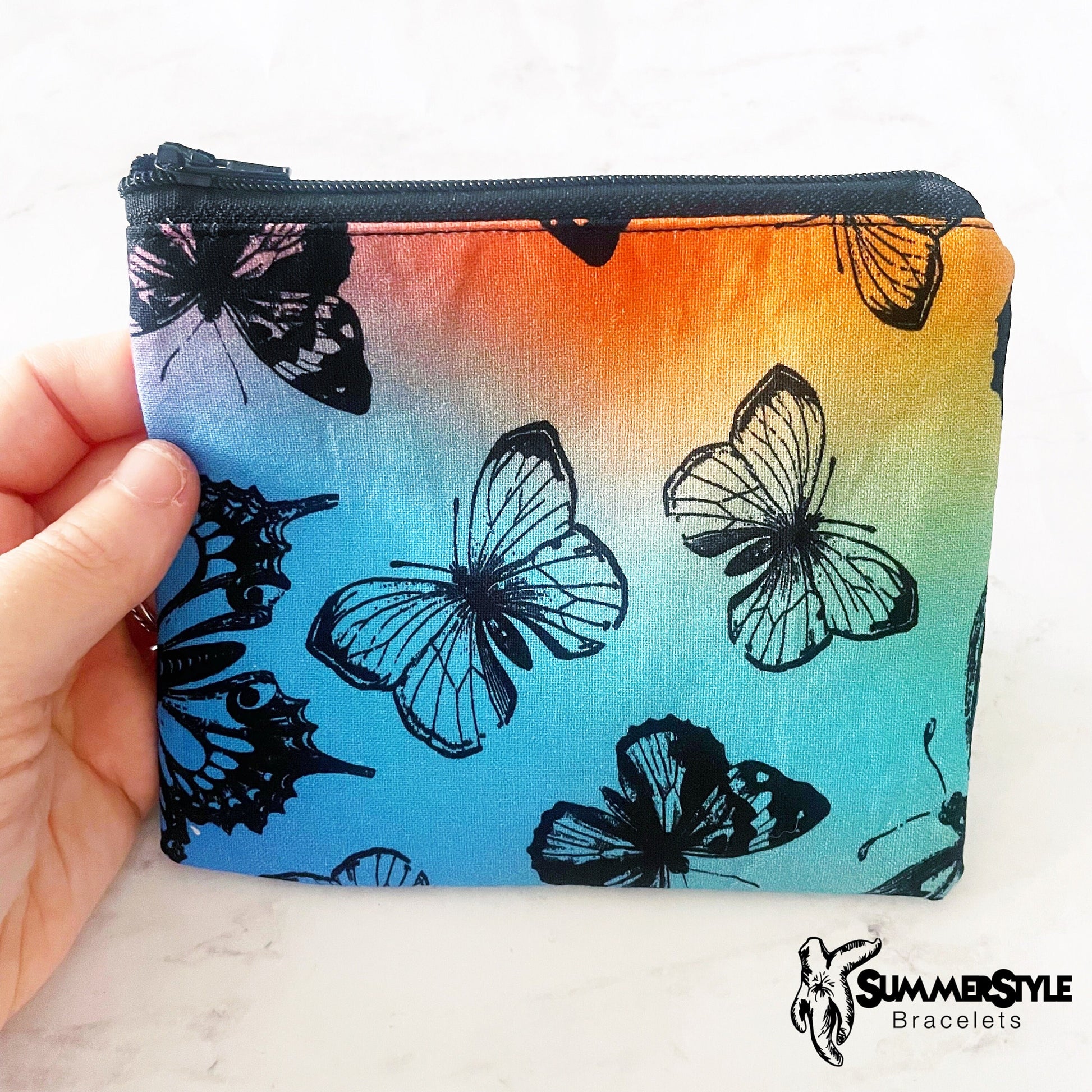 Ombre Butterfly Zipper Pouch, Small Travel Bag, Zipper Coin Pouch, Toiletries Pouch, SummerStyle Bracelets