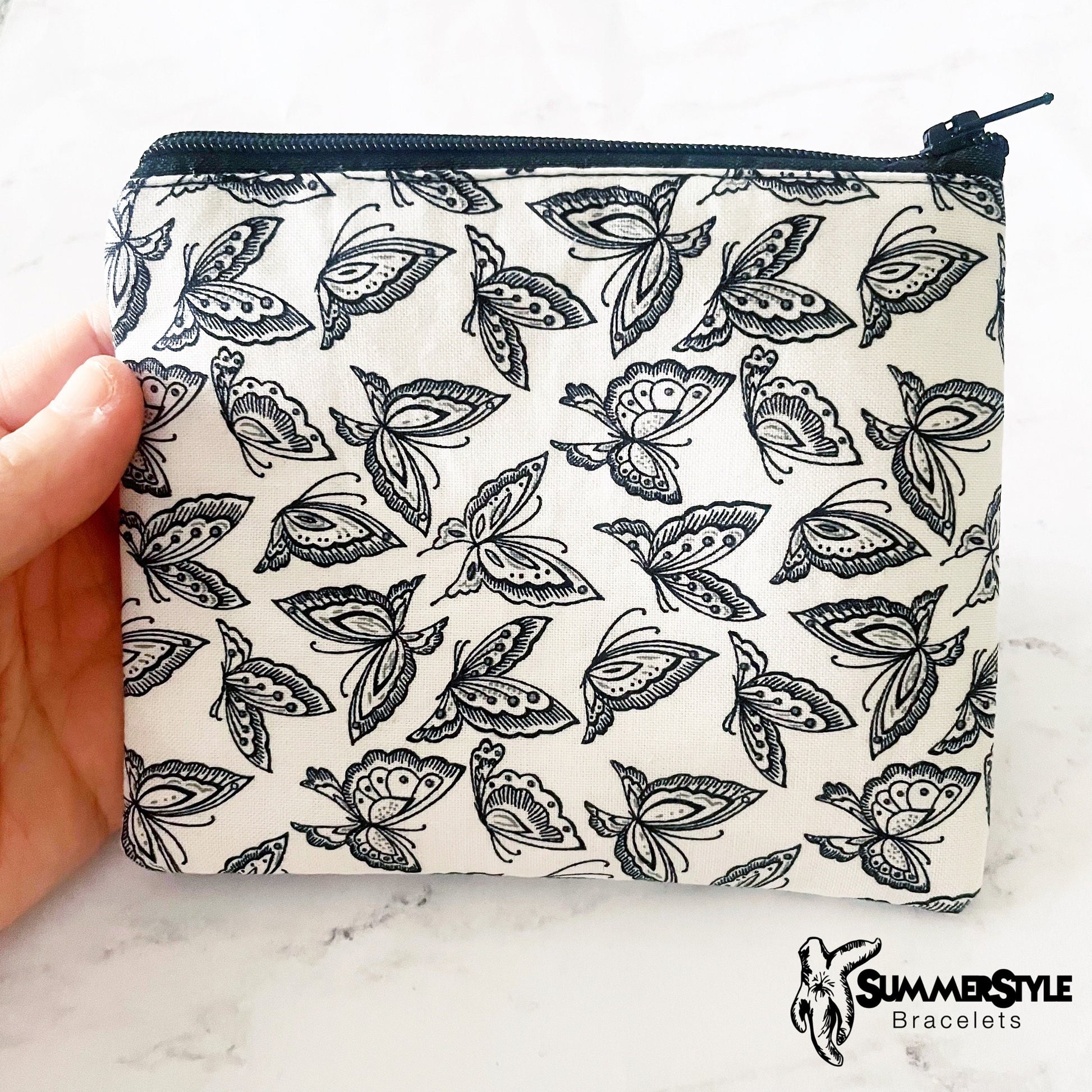 Black & White Butterfly Zipper Pouch, Small Travel Bag, Zipper Coin Pouch, Toiletries Pouch, SummerStyle Bracelets