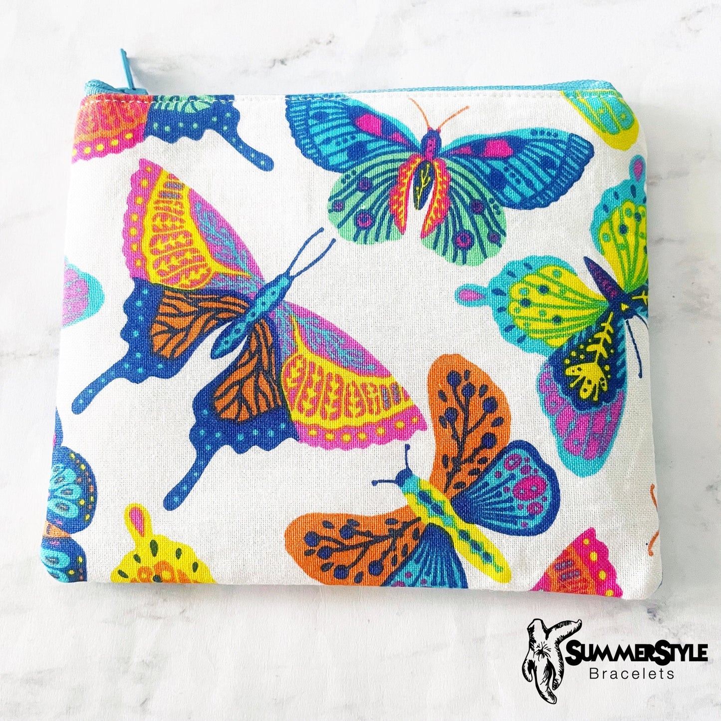 Colorful Butterfly Zipper Pouch, Small Travel Bag, Zipper Coin Pouch, Toiletries Pouch, SummerStyle Bracelets