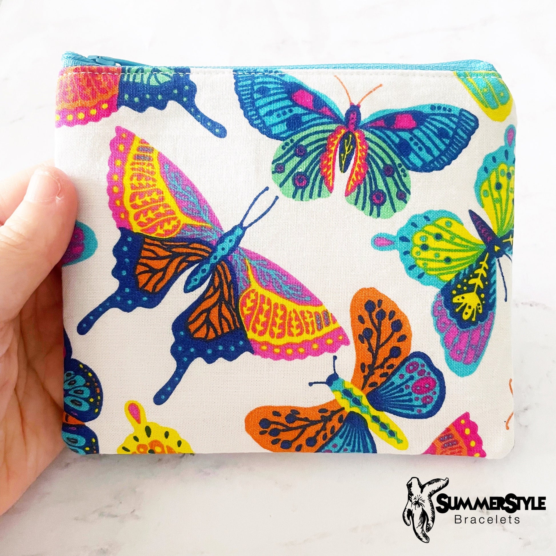 Colorful Butterfly Zipper Pouch, Small Travel Bag, Zipper Coin Pouch, Toiletries Pouch, SummerStyle Bracelets