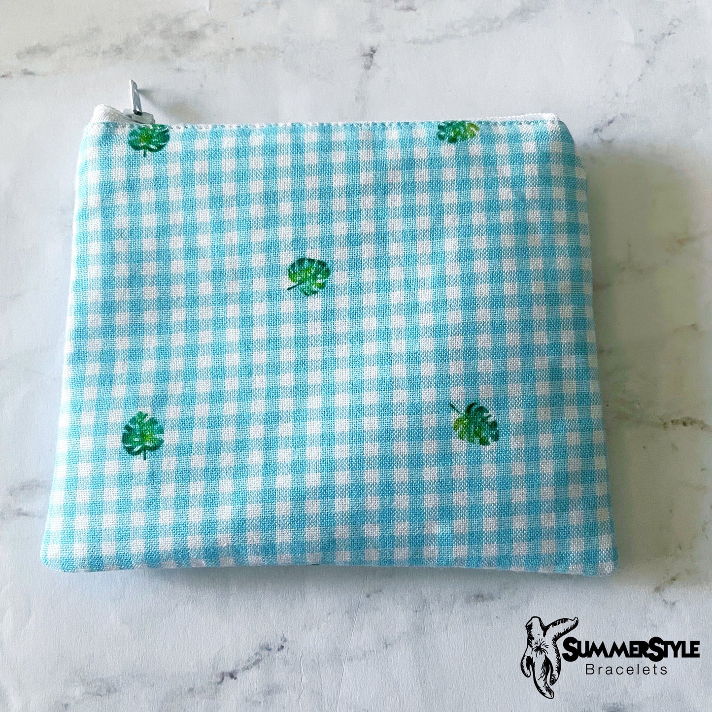 Summer Gingham Zipper Pouch, Small Travel Bag, Zipper Coin Pouch, Toiletries Pouch, SummerStyle Bracelets