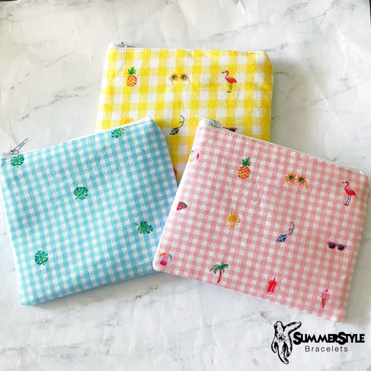 Summer Gingham Zipper Pouch, Small Travel Bag, Zipper Coin Pouch, Toiletries Pouch, SummerStyle Bracelets