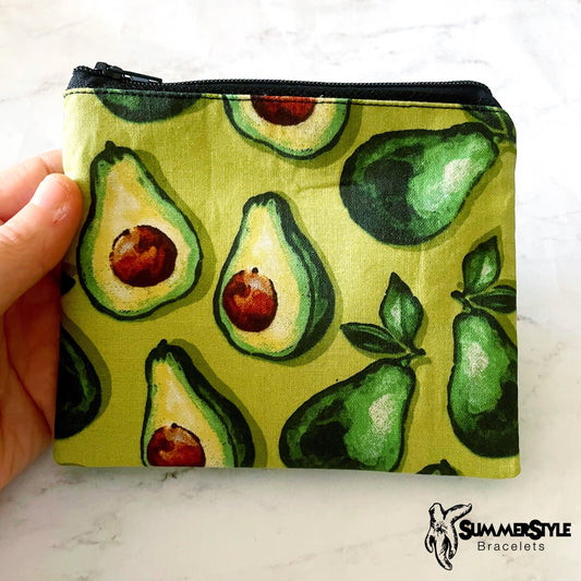 Green Avocado Zipper Pouch, Small Travel Bag, Zipper Coin Pouch, Toiletries Pouch, SummerStyle Bracelets