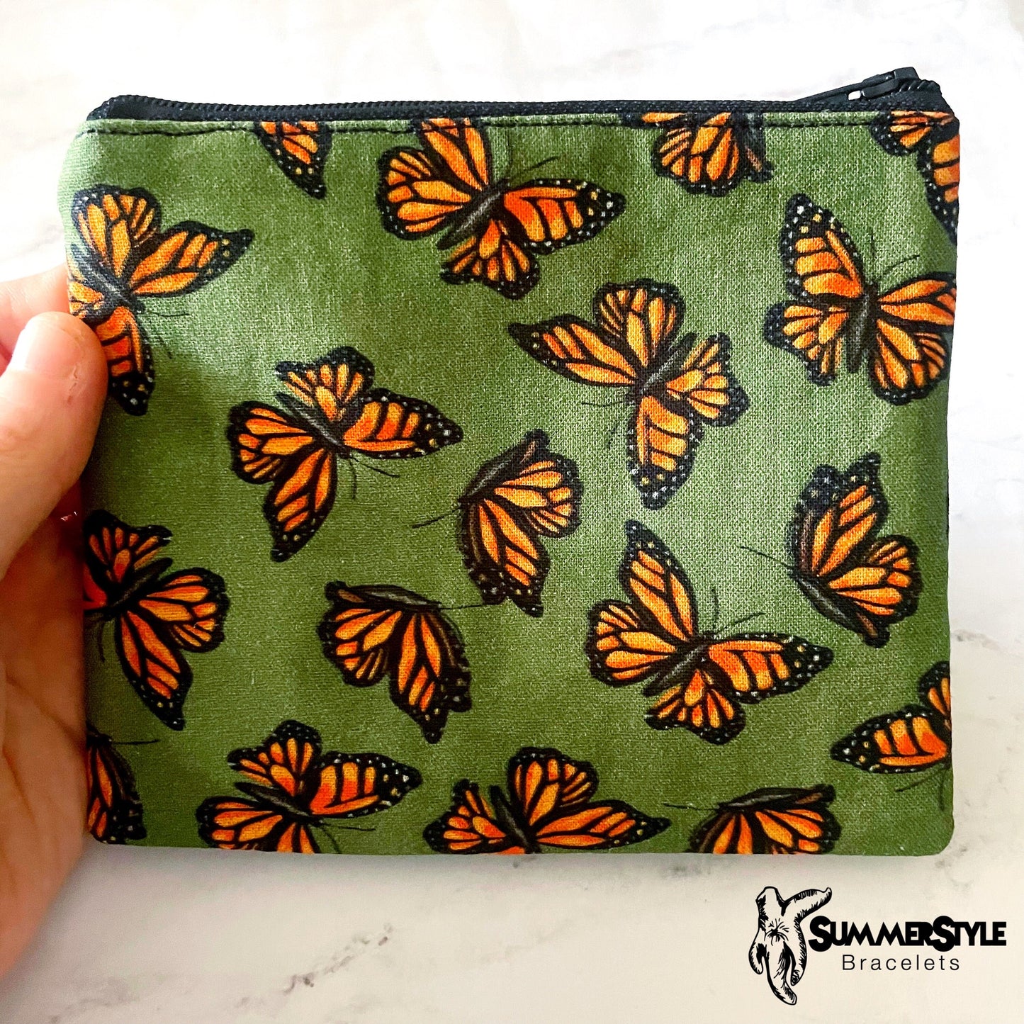 Monarch Butterfly Zipper Pouch, Small Travel Bag, Zipper Coin Pouch, Toiletries Pouch, SummerStyle Bracelets