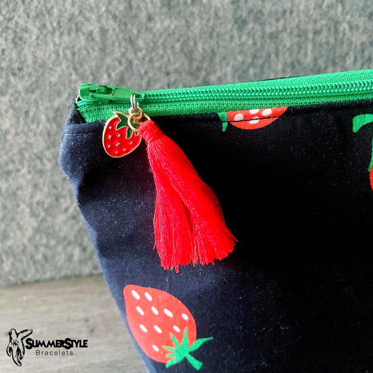 Sweet Strawberry Zipper Makeup Bag, Zipper Pouch, Cosmetics Bag, SummerStyle Bracelets