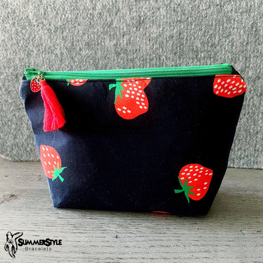 Sweet Strawberry Zipper Makeup Bag, Zipper Pouch, Cosmetics Bag, SummerStyle Bracelets