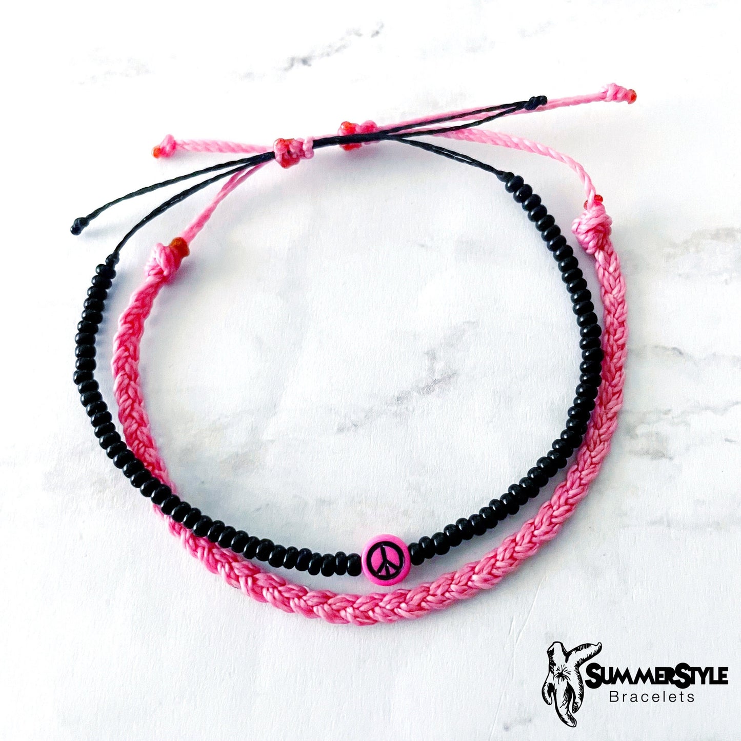 Passion Pink Peace Sign Bracelet Set, Hippie Jewelry, SummerStyle Bracelets