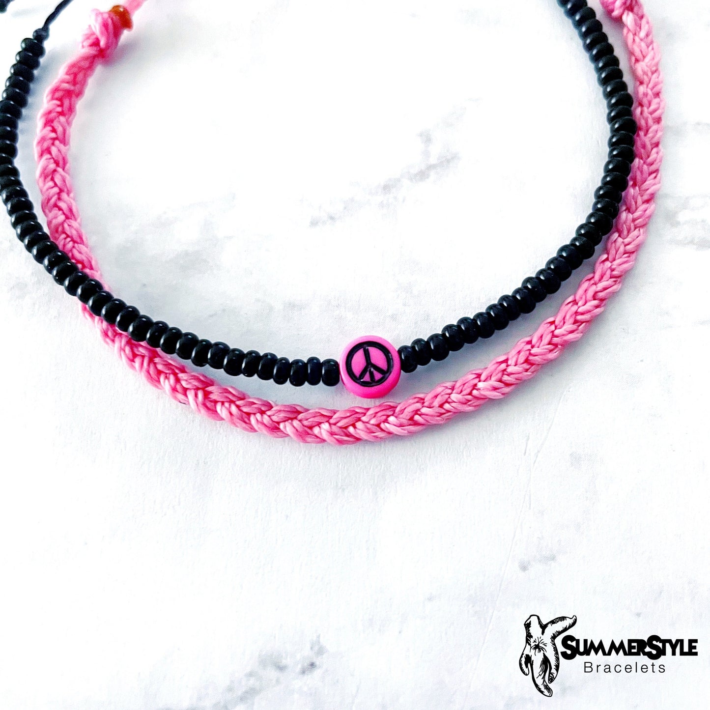 Passion Pink Peace Sign Bracelet Set, Hippie Jewelry, SummerStyle Bracelets