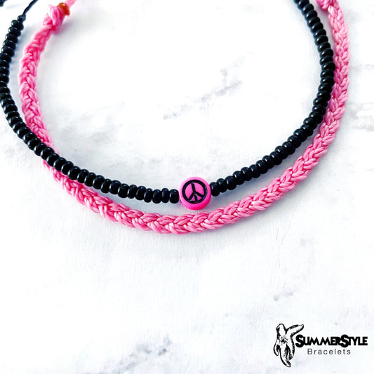 Passion Pink Peace Sign Bracelet Set, Hippie Jewelry, SummerStyle Bracelets