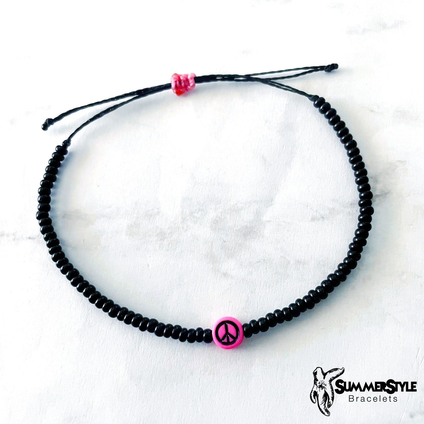 Passion Pink Peace Sign Bracelet Set, Hippie Jewelry, SummerStyle Bracelets