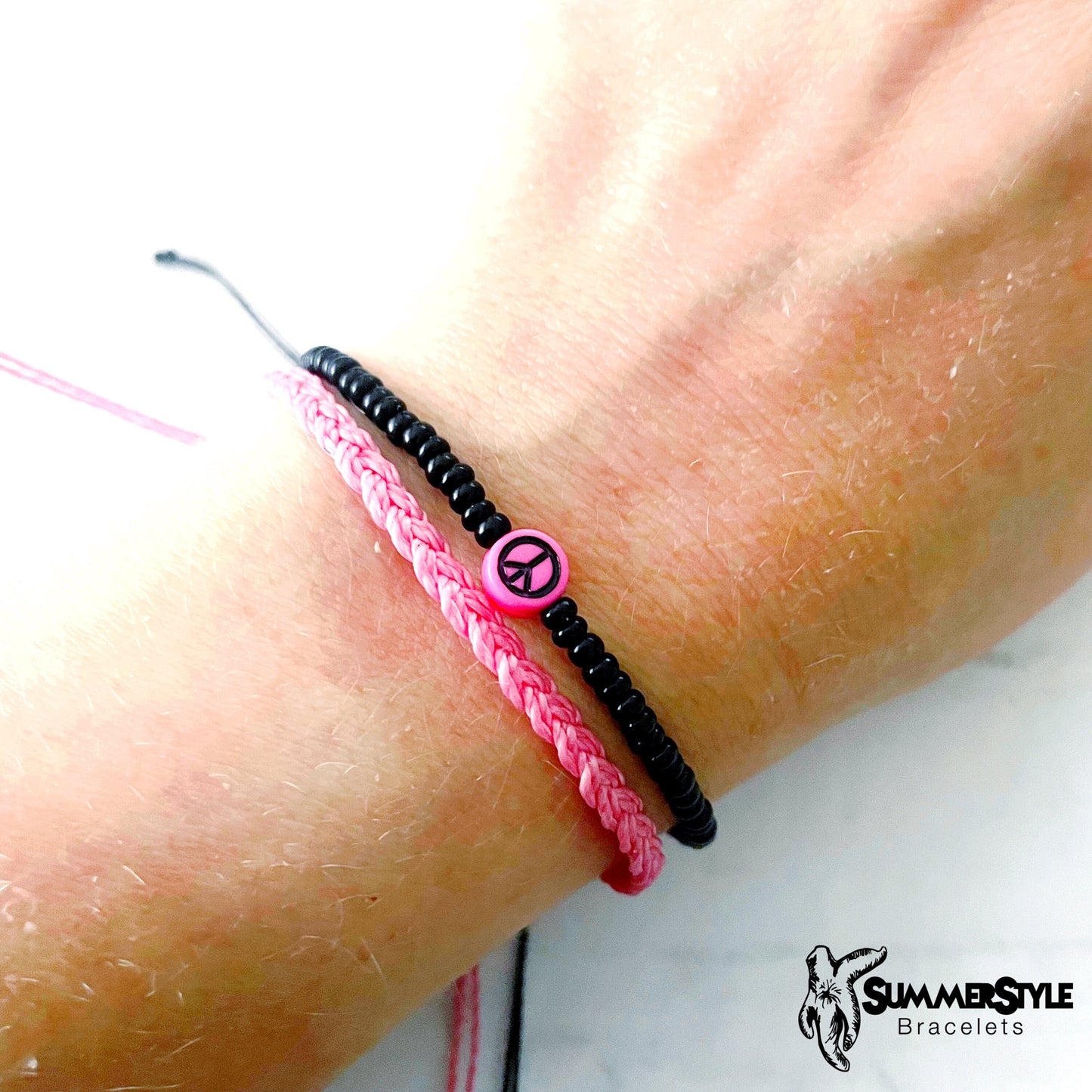 Passion Pink Peace Sign Bracelet Set, Hippie Jewelry, SummerStyle Bracelets