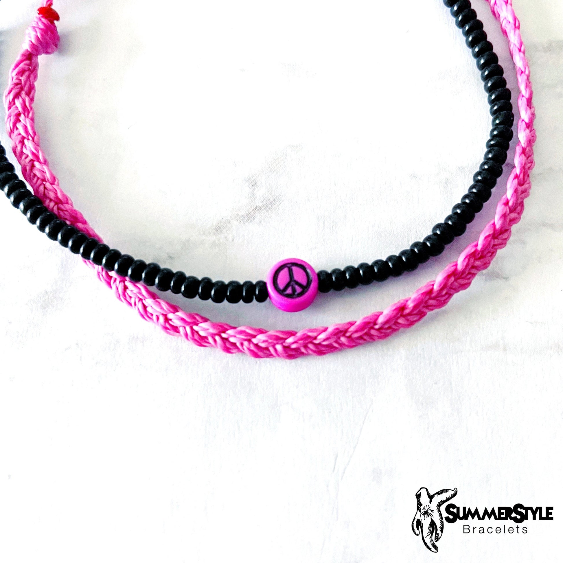 Cotton Candy Pink Peace Sign Bracelet Set, Hippie Jewelry, SummerStyle Bracelets