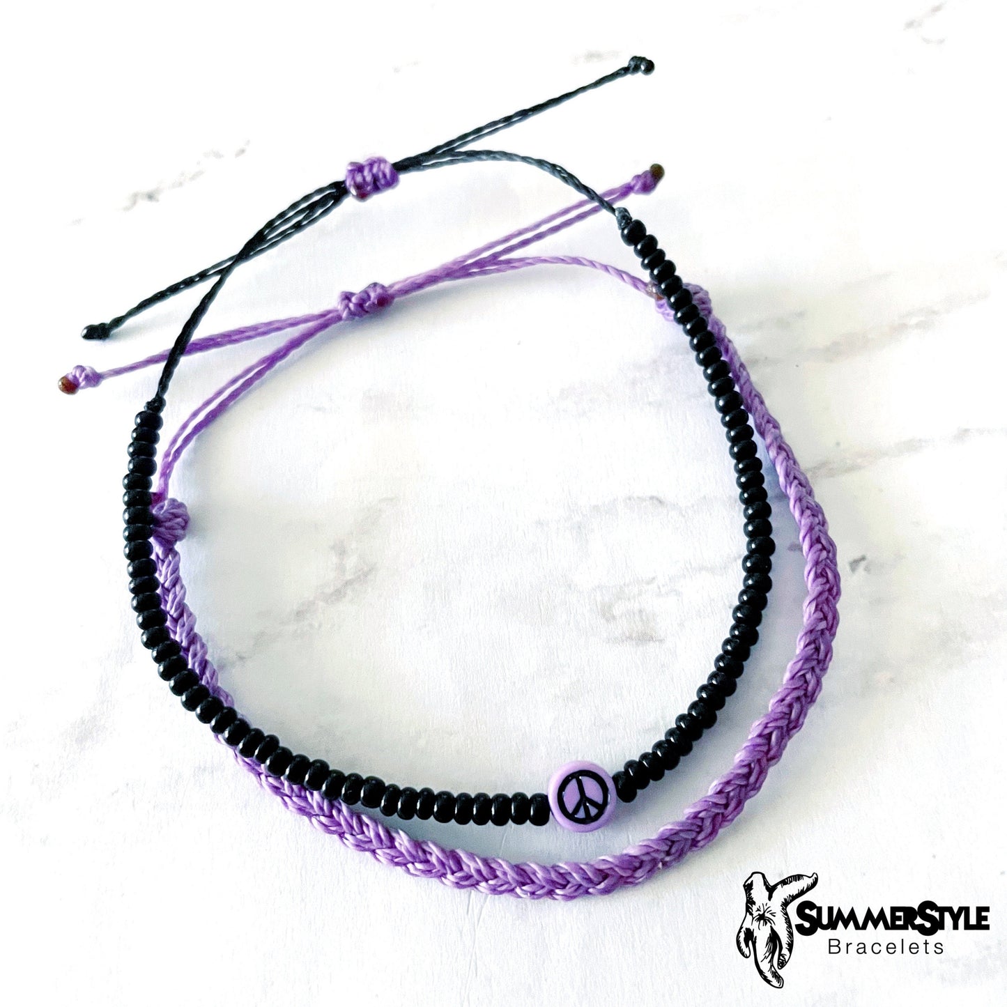 Lavender Peace Sign Bracelet Set, Hippie Jewelry, SummerStyle Bracelets