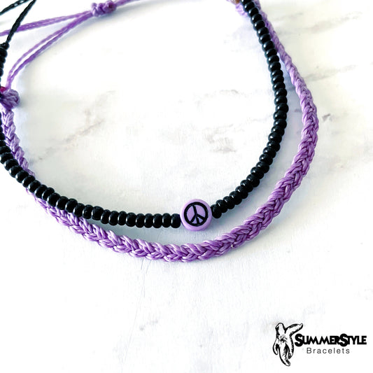 Lavender Peace Sign Bracelet Set, Hippie Jewelry, SummerStyle Bracelets