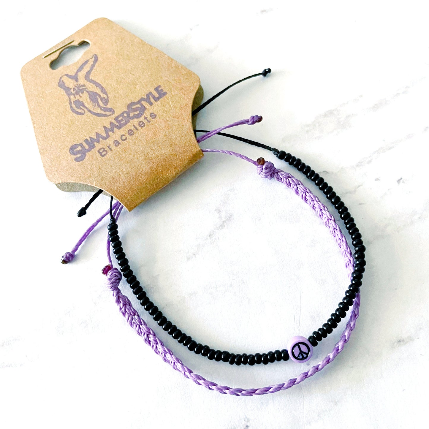 Lavender Peace Sign Bracelet Set, Hippie Jewelry, SummerStyle Bracelets