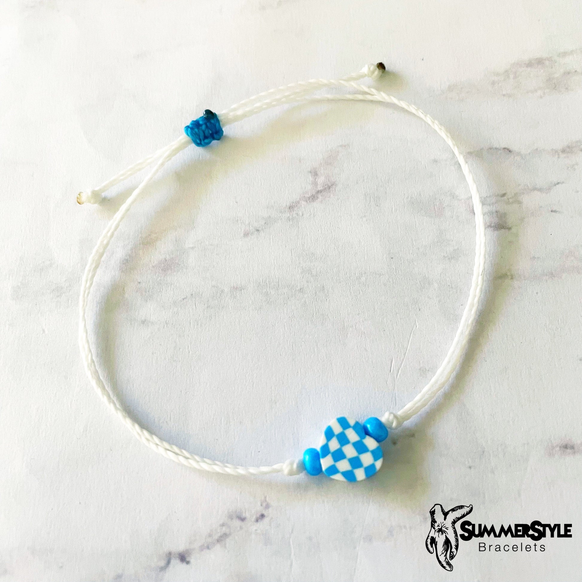 One of a Kind Bright Blue Checkered Heart Adjustable Waterproof Bracelet Pack, Heart Jewelry, Checkered Jewelry, SummerStyle Bracelets