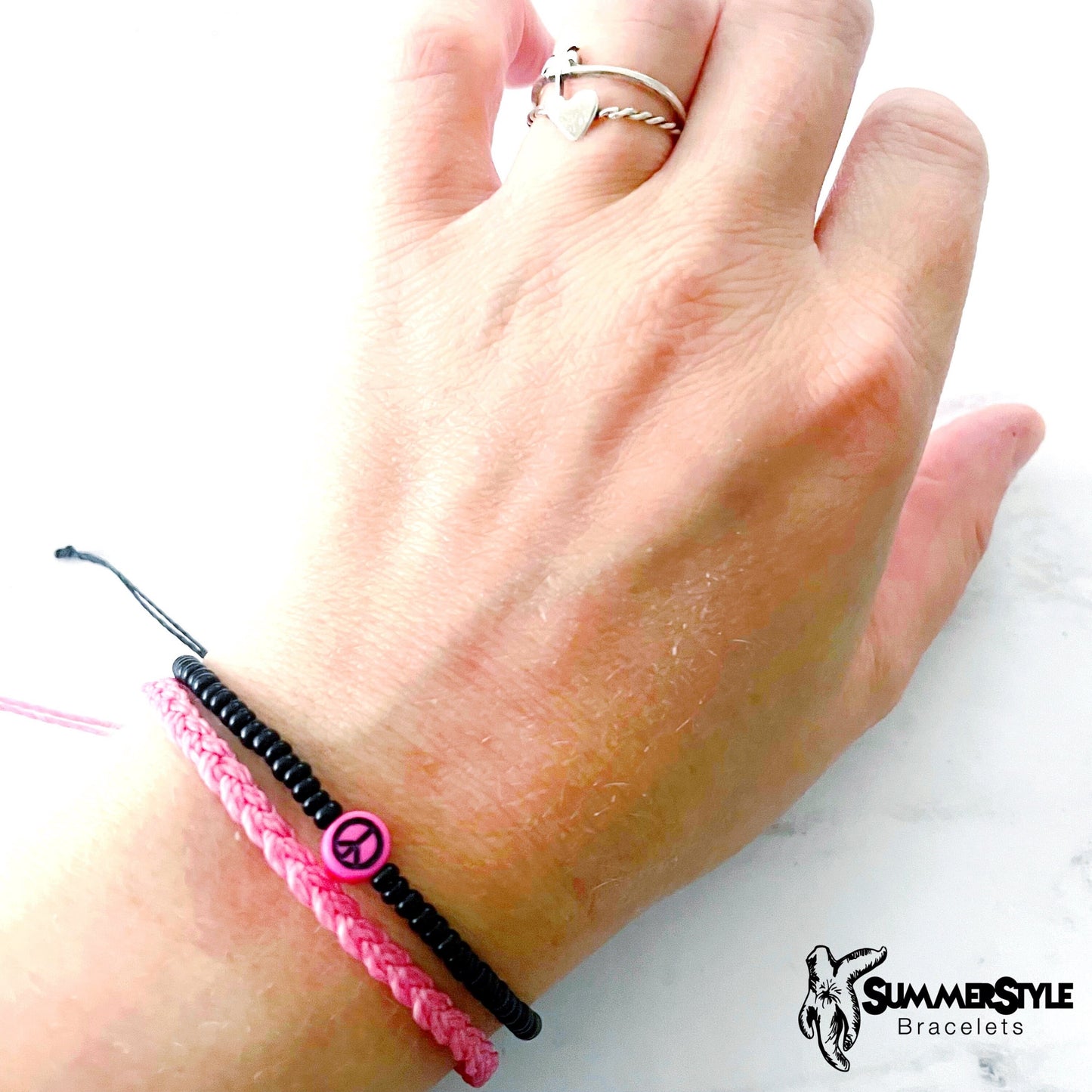 Passion Pink Peace Sign Bracelet Set, Hippie Jewelry, SummerStyle Bracelets