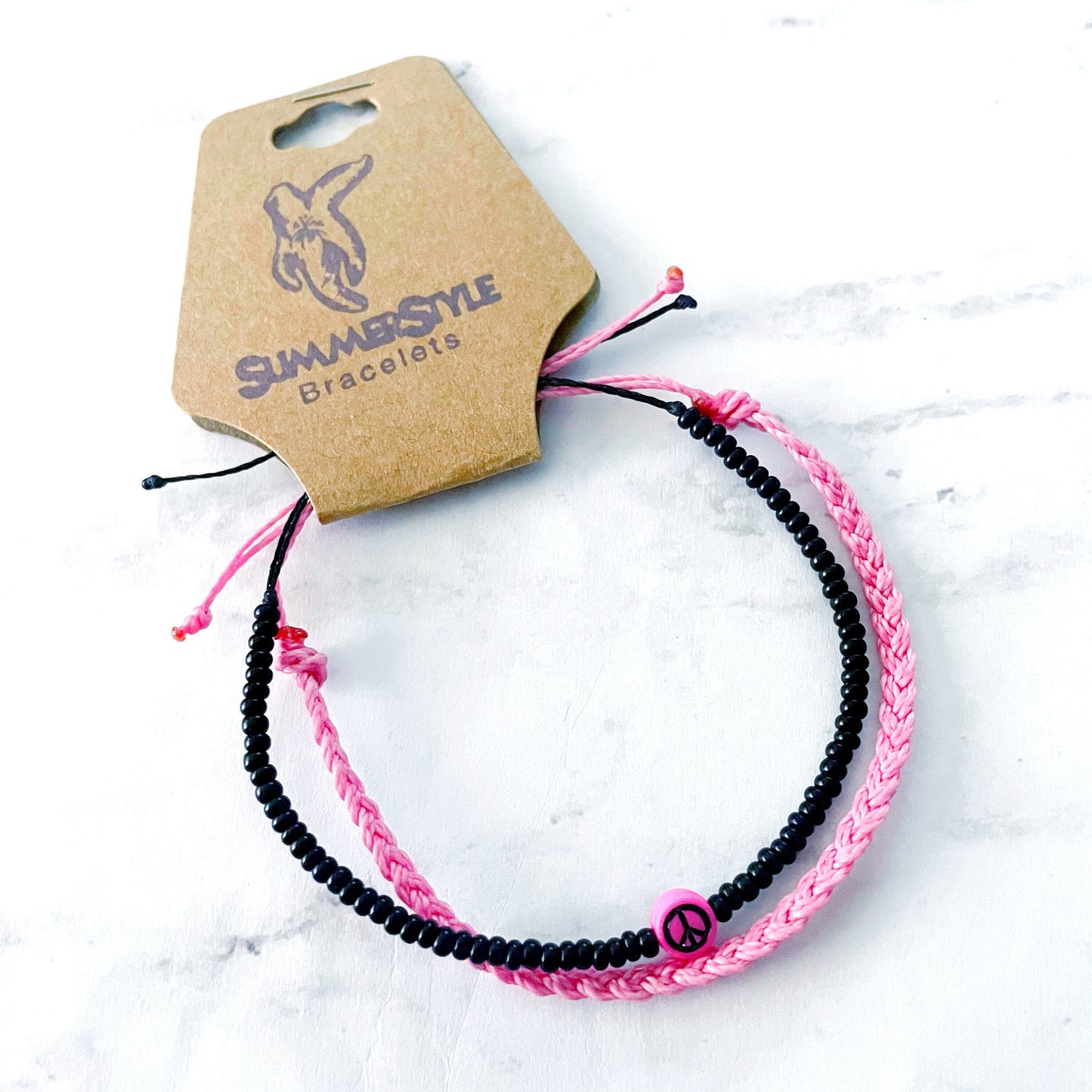 Passion Pink Peace Sign Bracelet Set, Hippie Jewelry, SummerStyle Bracelets