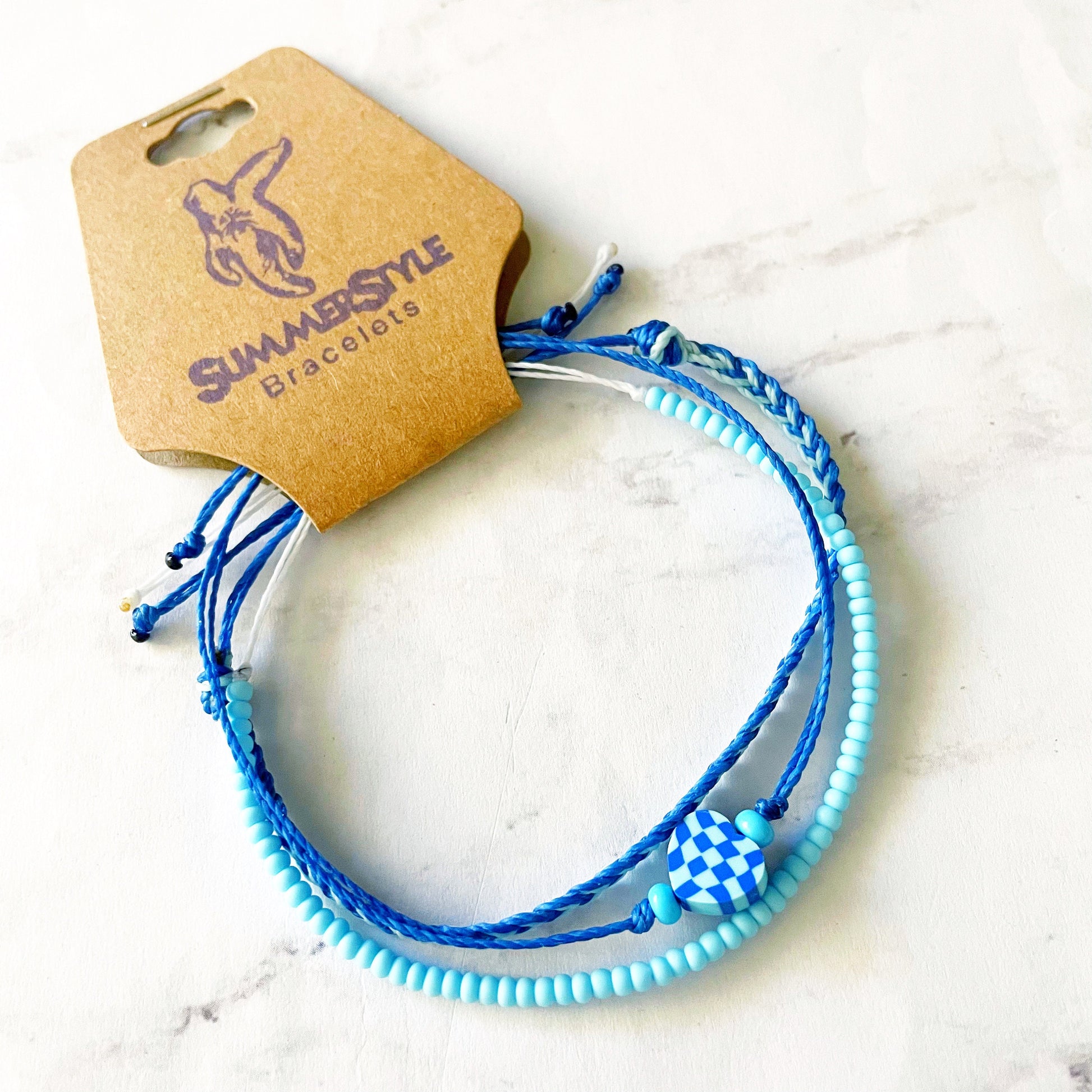 Ocean Blue Checkered Heart Adjustable Waterproof Bracelet Pack, Heart Jewelry, Checkered Jewelry, SummerStyle Bracelets