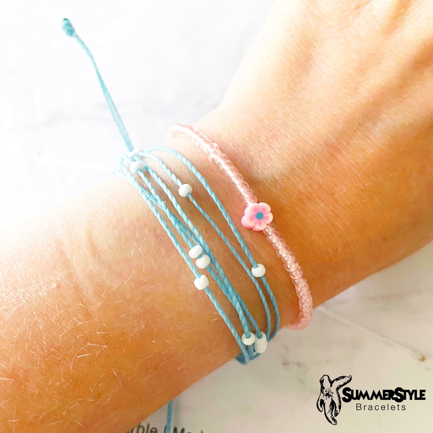 Pastel Pink Flower Adjustable Waterproof Bracelet Pack, Flower Bracelet, Seed Bead Bracelet, Floral Jewelry, SummerStyle Bracelets