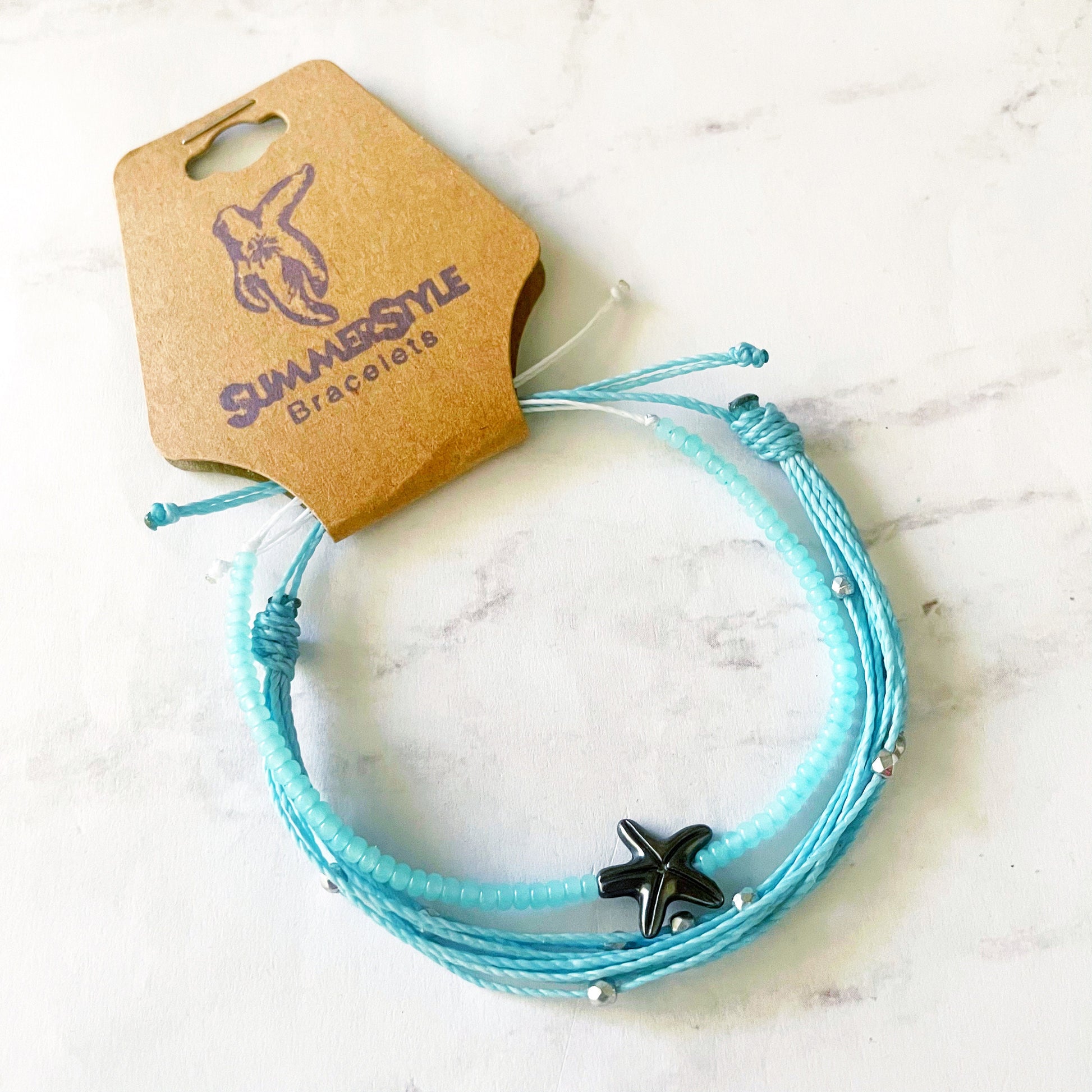 One of a Kind Silver Starfish Adjustable Waterproof Bracelet Pack, Starfish Gift, Starfish Bracelet, SummerStyle Bracelets