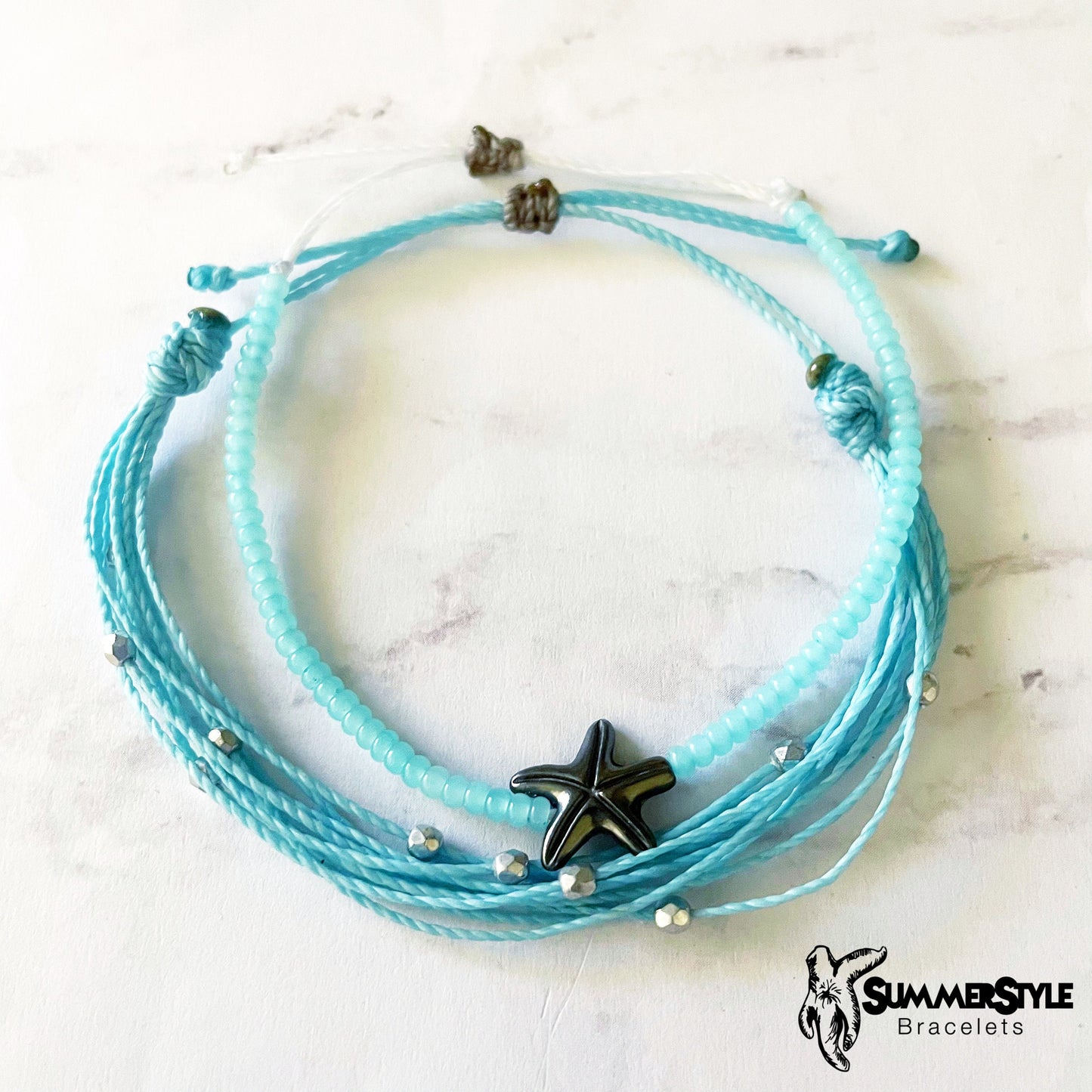 One of a Kind Silver Starfish Adjustable Waterproof Bracelet Pack, Starfish Gift, Starfish Bracelet, SummerStyle Bracelets