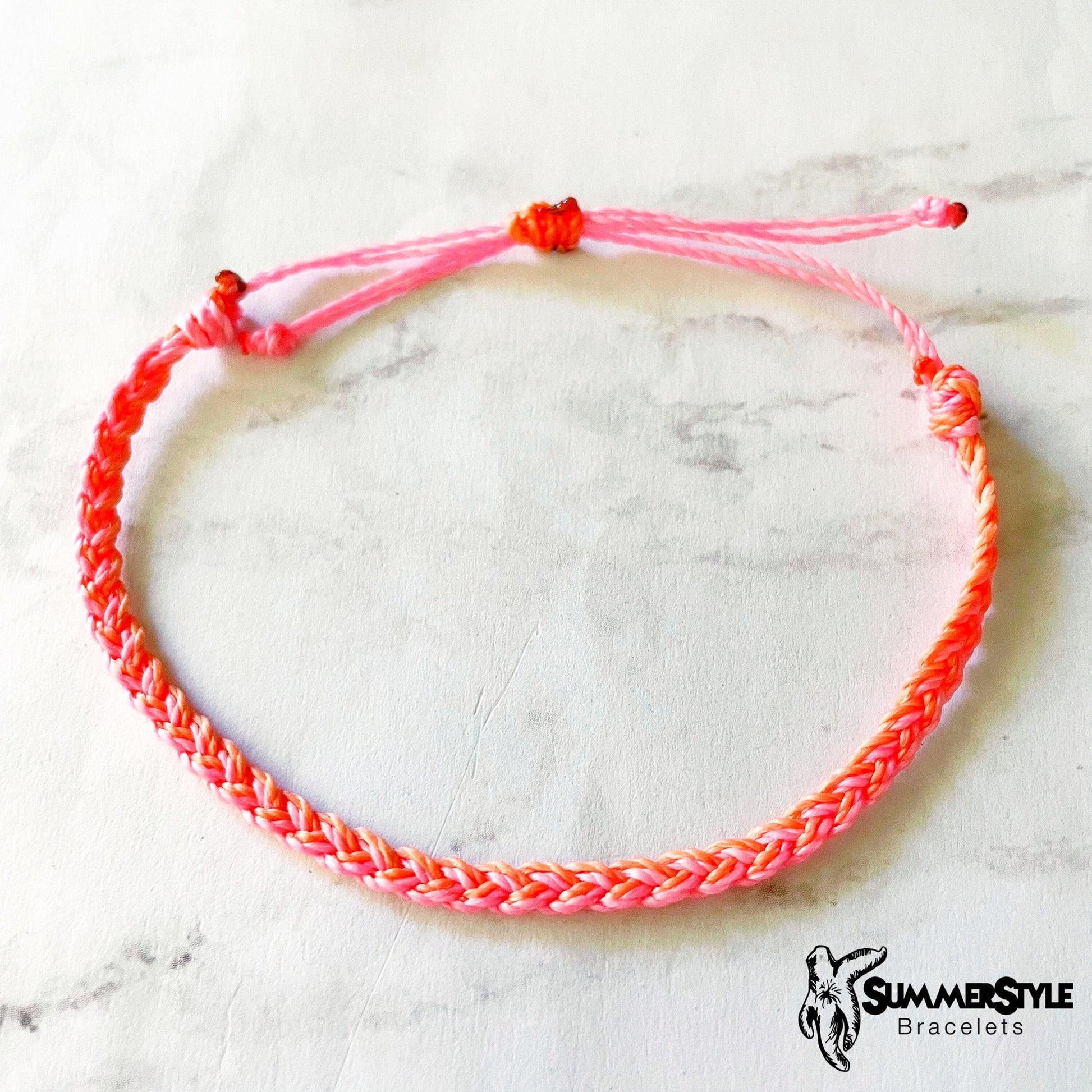 Neon Coral & Pink Checkered Heart Adjustable Waterproof Bracelet Pack, Heart Jewelry, Checkered Jewelry, SummerStyle Bracelets