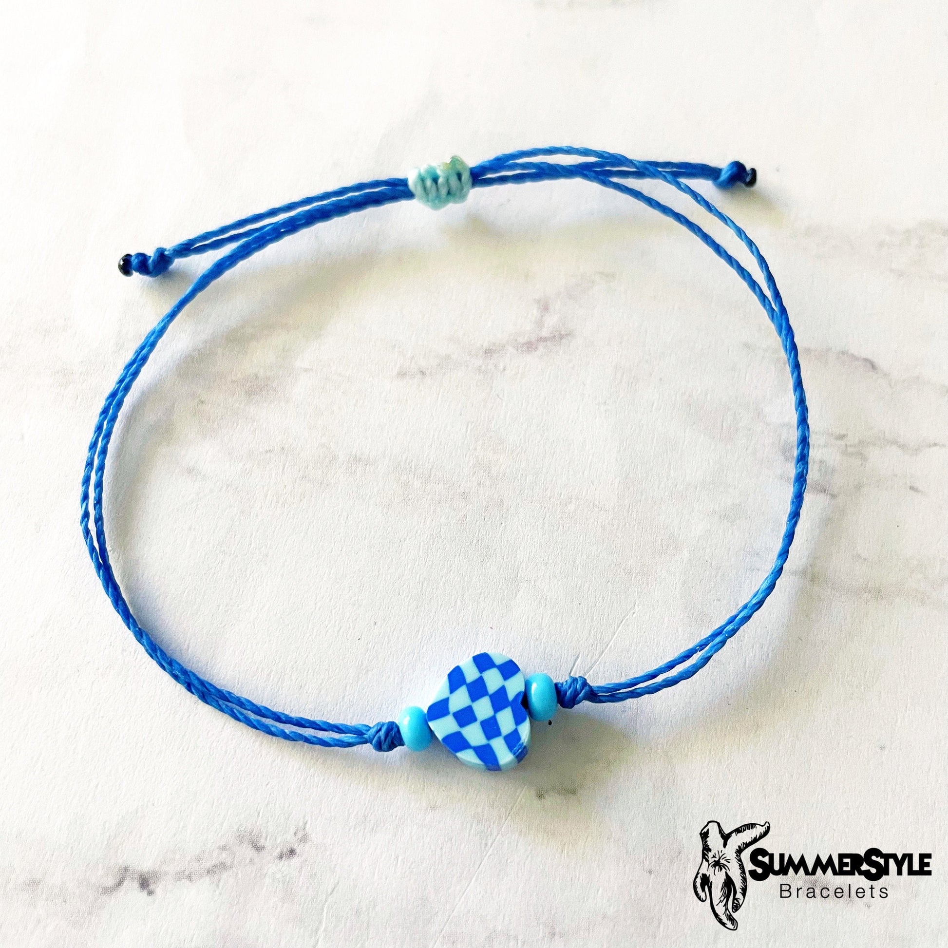 Ocean Blue Checkered Heart Adjustable Waterproof Bracelet Pack, Heart Jewelry, Checkered Jewelry, SummerStyle Bracelets