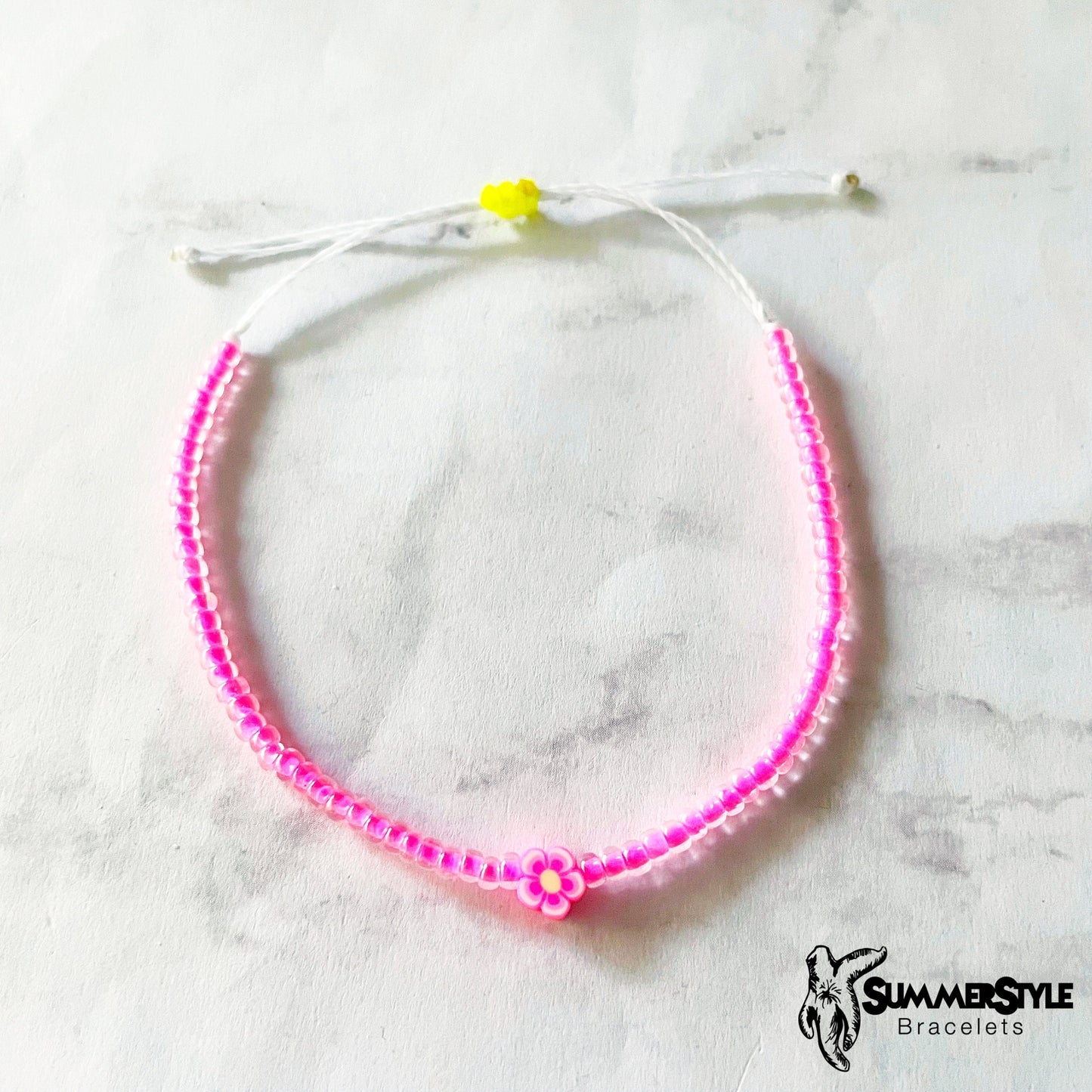 Hot Pink Flower Adjustable Waterproof Bracelet Pack, Flower Bracelet, Seed Bead Bracelet, Floral Jewelry, SummerStyle Bracelets